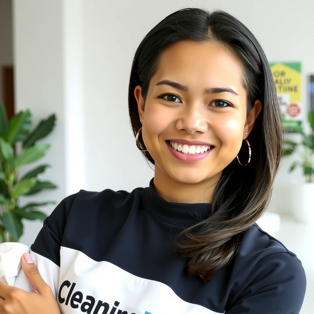 Portrait of a smiling woman, lead supervisor at CleaningPro