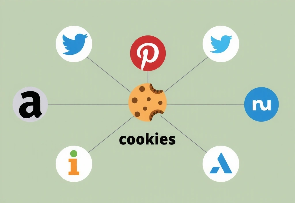 Illustration of third-party cookies tracking user data across websites