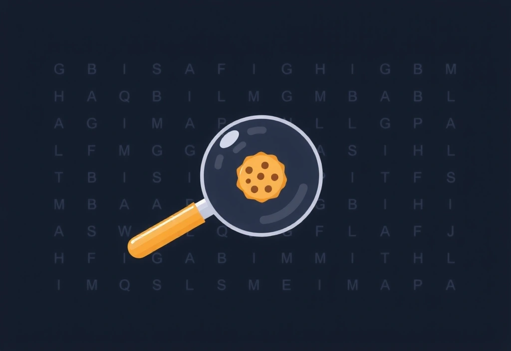 Magnifying glass examining a digital cookie icon, representing detailed information