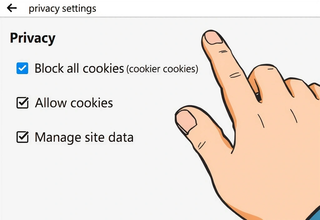 User interacting with browser settings to manage cookie preferences