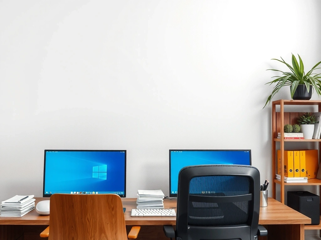 After: A sparkling clean and organized office desk.