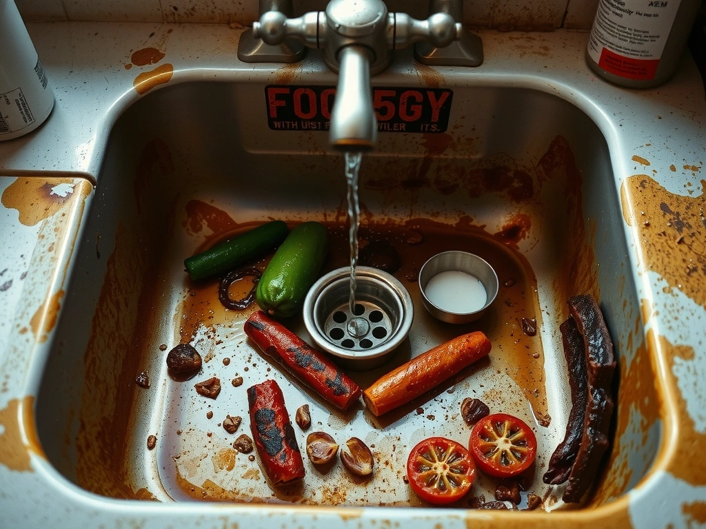 Before: A grimy and stained kitchen sink area.