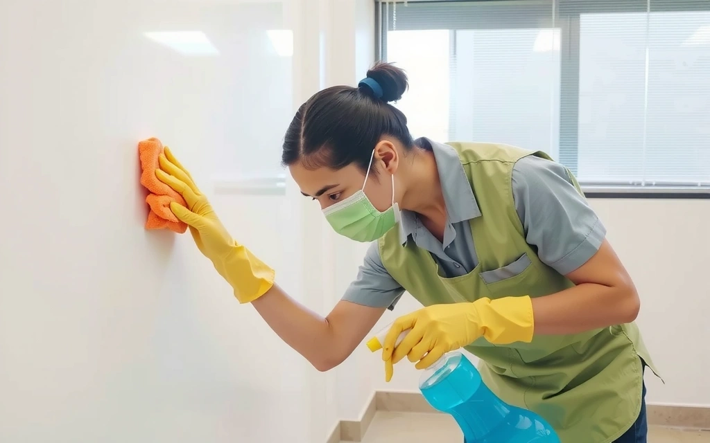 Professional cleaner actively cleaning