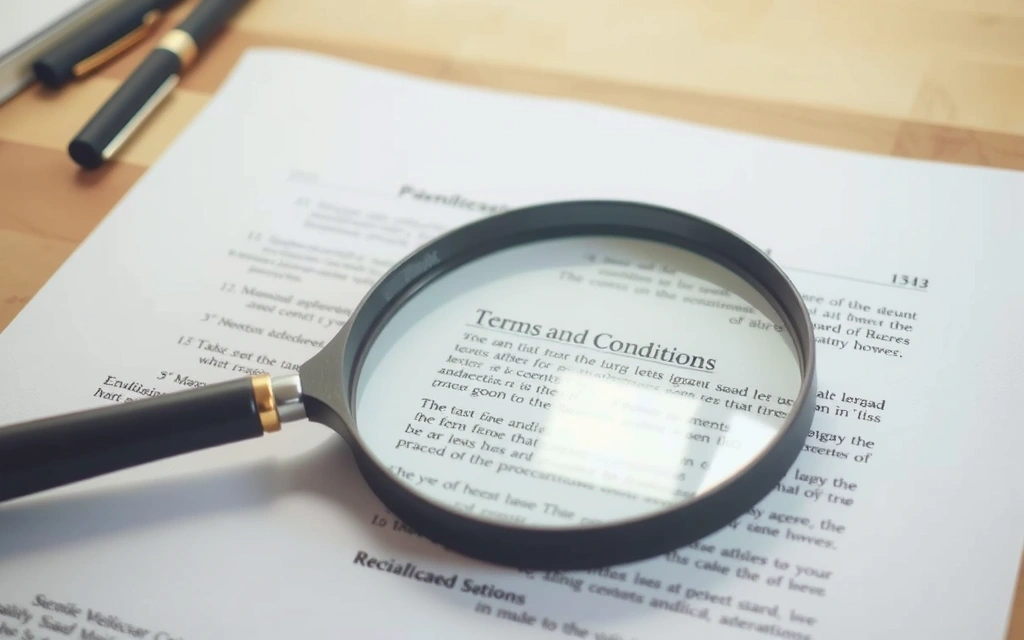 Magnifying glass examining a legal document to signify terms and conditions